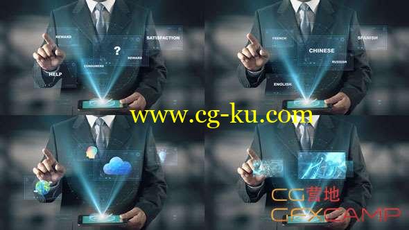 AE模板-商务全息投影手指点击控制动画 Hologram Businessman Screens的图片1