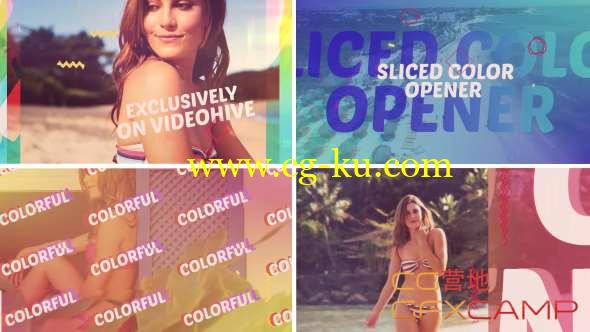 AE模板-时尚彩色切割图片开场片头 Sliced Color Opener的图片1
