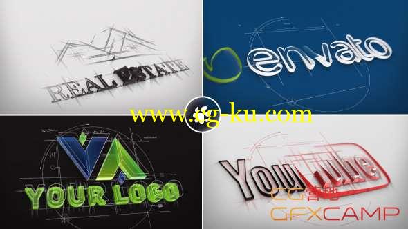 AE模板-素描建筑蓝图风格三维Logo动画 Architect Sketch Logo的图片1