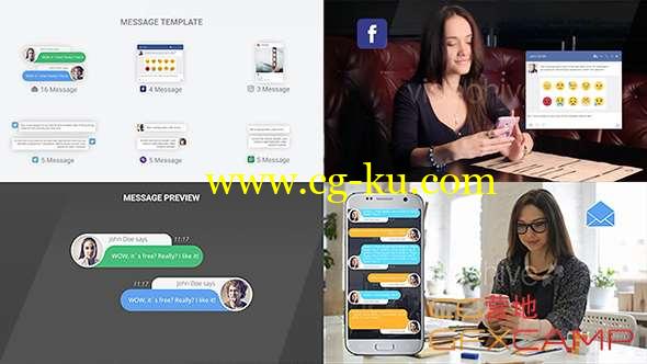 AE模板-社交网络信息对话框图片对白展示 SMS Messages Chat Notify Elements的图片1