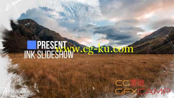 AE模板-水墨晕染遮罩图片开场片头 Ink Slideshow的图片1