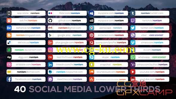 AE模板-扁平化社交人名字幕条动画 Social Media Lower Thirds的图片1