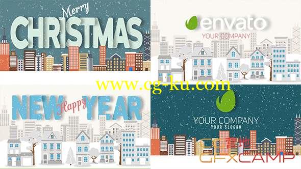 AE模板-新年圣诞节卡通楼房文字动画 Christmas and New Year Text with Logo Reveal的图片1