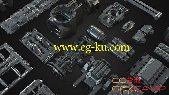 科幻概念机械3D模型 Gumroad - Tech Heavy Pro Kit (400+ 2d-3d Elements)的图片1