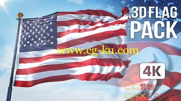 AE模板-E3D三维旗帜飘动动画 3D Flag Collection的图片1