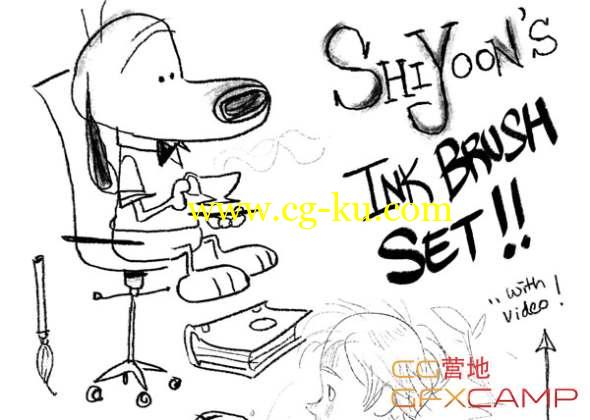 水墨毛笔PS笔刷素材 Shiyoon's Photoshop Ink Brush Set的图片1