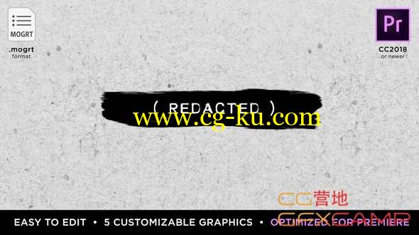 5组PR笔刷文字标题动画预设 Redacted Titles MOGRT for Premiere Pro的图片1