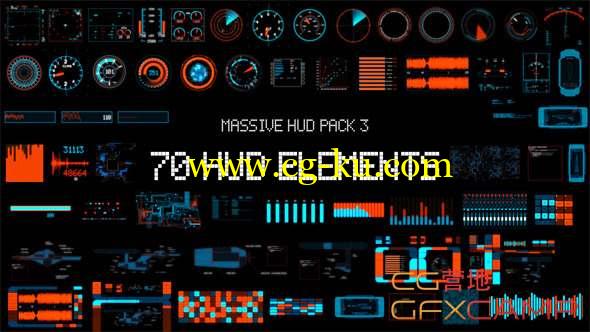 AE模板-70组复古HUD科技感动画元素 Massive HUD Pack 3的图片1