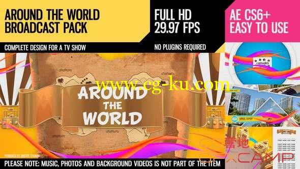 AE模板-旅游视频照片相册展示片头 Around The World Broadcast Pack的图片1