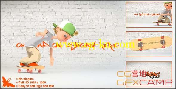 AE模板-卡通三维滑板动画片头 Urban Skate Logo的图片1