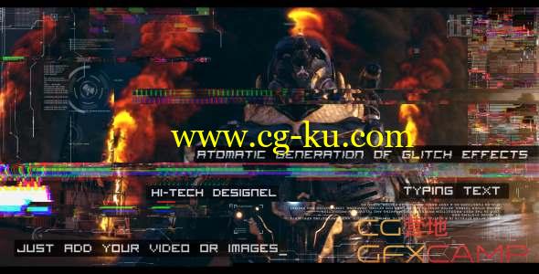 AE模板-科技感信号损坏打字动画片头 Glitch Auto Generation and Typing的图片1