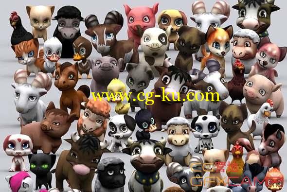 卡通地多边形动物3D模型 Cubebrush - 3DRT - Chibii animals的图片1