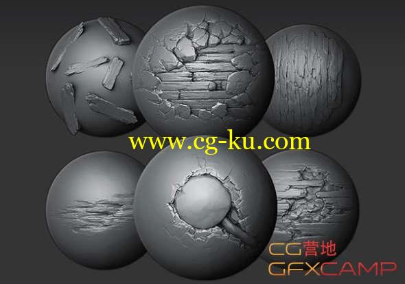 20个木头ZBrush笔刷素材 ArtStation Marketplace - ZBrushSP - 20 Wood Brushes Alphas Vol.1的图片1
