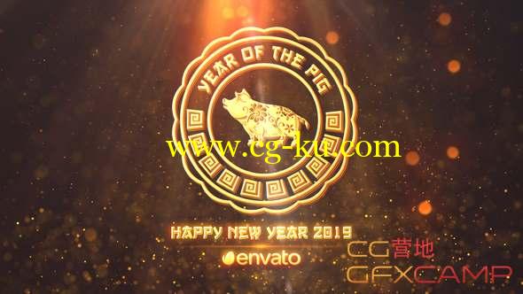 AE模板-金色粒子猪年新年动画片头 Chinese New Year 2019的图片1