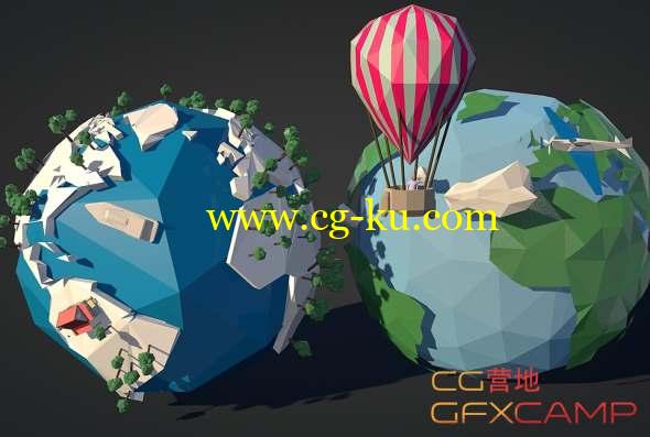 低多边形地球3D模型 Cubebrush - LowPoly Earth Pack的图片1