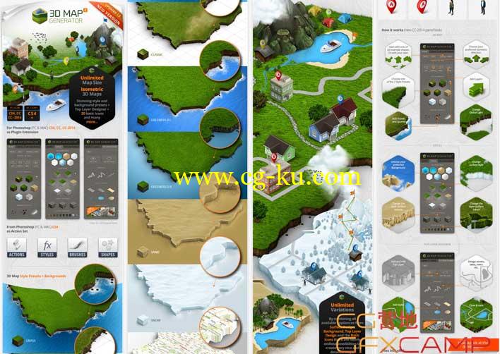 Photoshop卡通三维地图生成预设 GraphicRiver 3D Map Generator 2 – Isometric的图片1