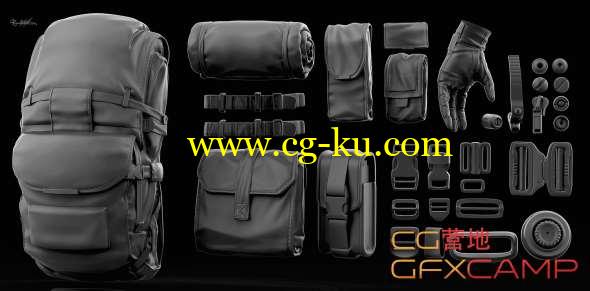 士兵背包装备3D模型 Cubebrush - Unloading Soldiers Bashkit的图片1