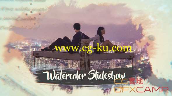 AE模板-清新水彩遮罩片头 Ink Watercolor Slideshow Opener的图片1