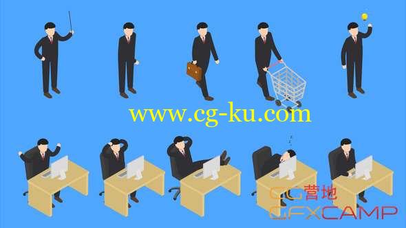 AE模板-三维等距卡通上班族人物动画 Isometric People的图片1