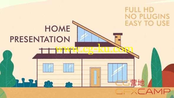 AE模板-卡通房屋室内介绍MG动画片头 Presentation house的图片1