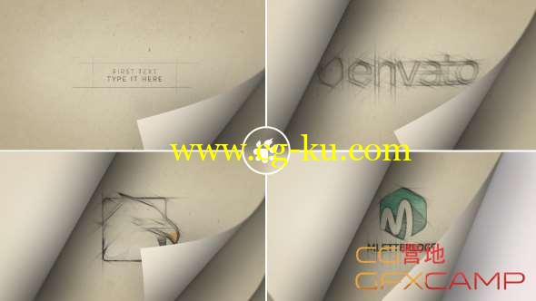 AE模板-翻页素描Logo动画 Page Flip Sketch Logo的图片1