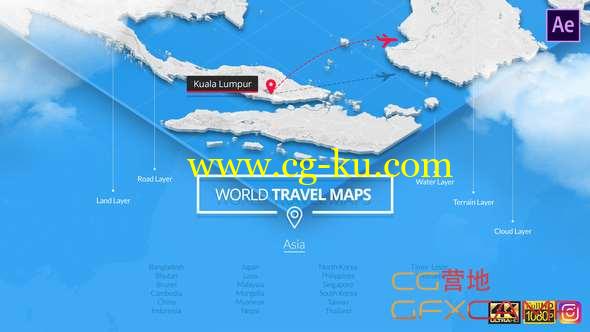 AE模板-亚洲地图旅游地点连线动画 World Travel Maps - Asia的图片1