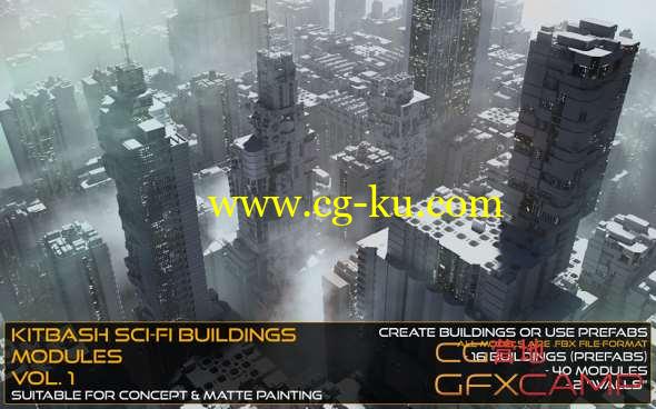 未来科幻建筑楼房3D模型 Kitbash Sci-fi Buildings & Modules Vol.1的图片1