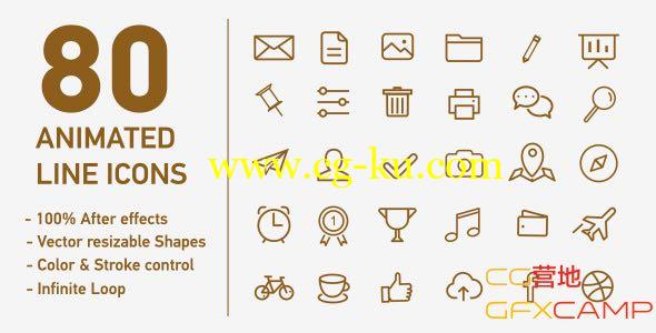 AE模板－网页简洁动态图标 VideoHive 80 Animated Line Icons的图片1