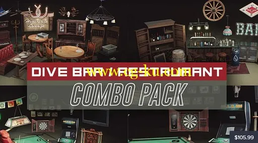 Cubebrush – Restaurant and Dive Bar Props COMBO PACK [UE4+Raw]的图片1
