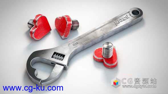 C4D高级教程-金属质感扳手螺栓制作 Cinema 4D – Creating a Beautiful Love Wrench Tutorial的图片1