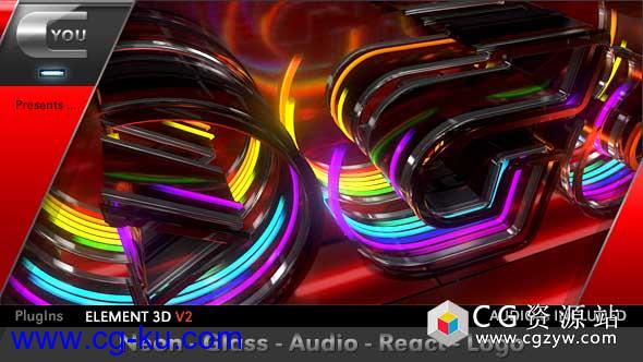 AE模板-三维标志霓虹描边Logo动画 Neon Glass Audio React Logo的图片1