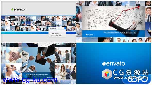 AE模板-简洁蓝色企业公司介绍产品演示多视频宣传片头Multi Video Corporate Presentation的图片1
