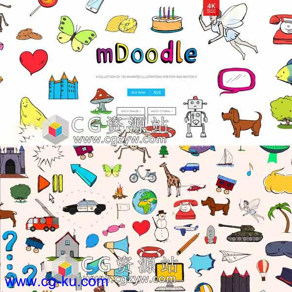 FCPX插件-155组儿童卡通涂鸦插画元素动画预设mDoodle + 教程的图片1