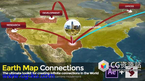 AE模板+脚本地球地图地点连线介绍展示动画工具包Earth Map Connections folder的图片1
