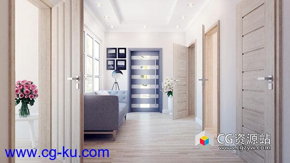 3D室内木门单和双玻璃门模型(C4D+C4D VRAY格式)CGAxis Models Volume 79 Doors II的图片2