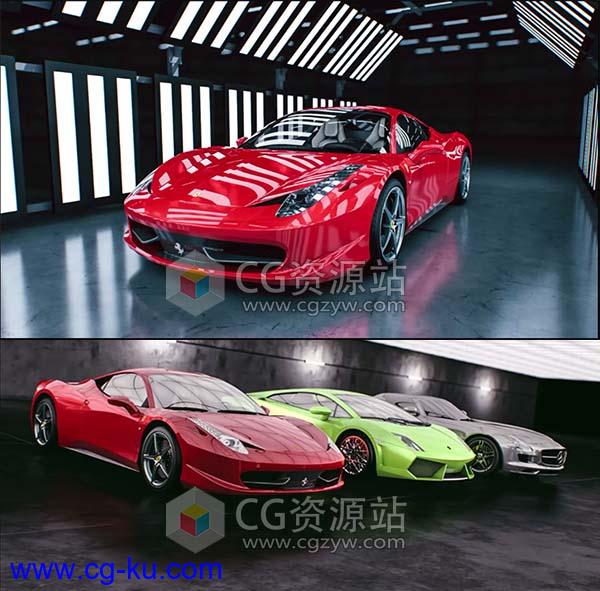 5个室内摄影棚场景预设+200个C4D车漆汽车材质预设的图片1