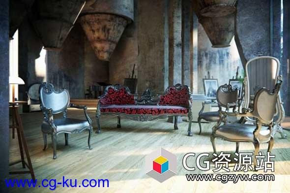 52个欧式古典经典家具3D模型 Evermotion Archmodels vol.122的图片1