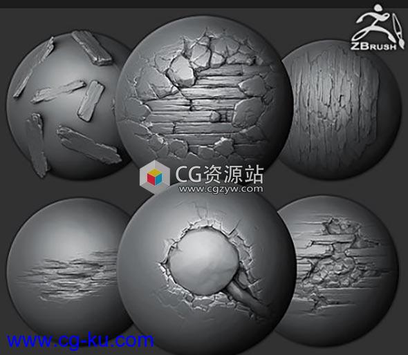 20个木头ZBrush笔刷素材 ArtStation Marketplace – ZBrushSP – 20 Wood Brushes Alphas Vol.1的图片1