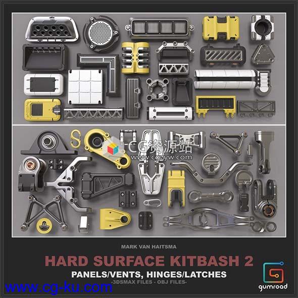 380多件面板通风口铰链零件硬面3D模型Gumroad – Hard Surface Kitbash Library 2的图片1