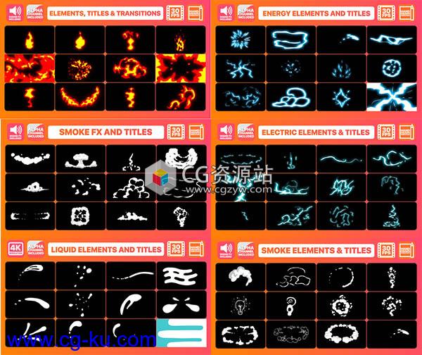 AE模板-六套手绘卡通漫画流体爆炸能量元素文字标题MG动画工具包的图片1