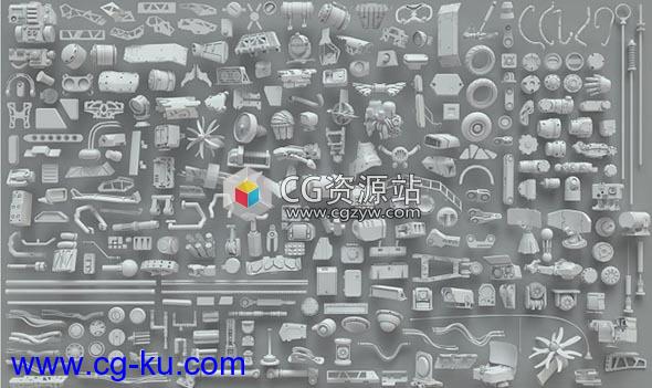 268个低高精度金属机械零部件3D模型 3DExport – 3D Kitbash – 268 metal piece parts的图片1