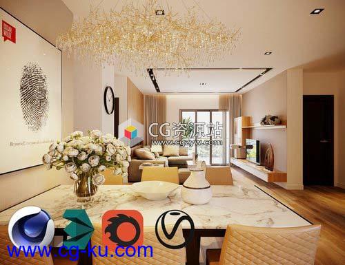 3D模型客厅卧室室内场景 3DS MAX/C4D模型的图片1