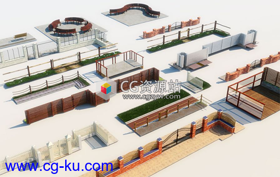 51个草坪围栏长凳大门人行道3D模型Evermotion Archmodels Vol. 116的图片1