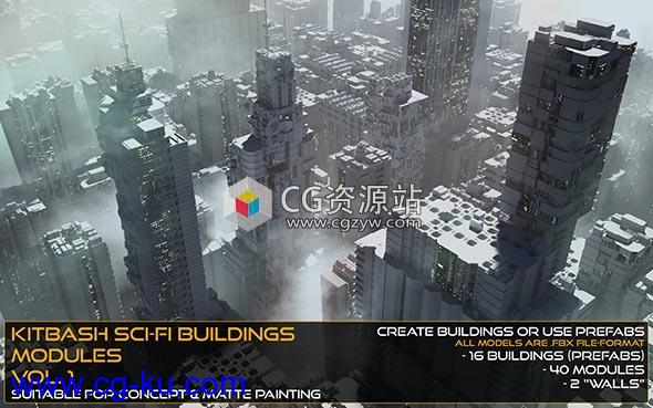 未来科幻建筑楼房3D模型 Kitbash Sci-fi Buildings & Modules Vol.1的图片1