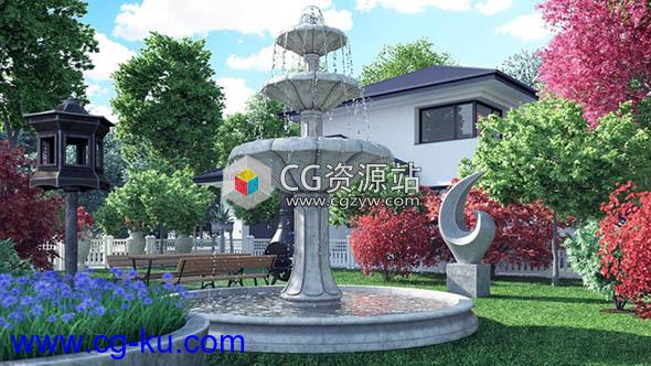 40个花园装饰雕塑喷泉花盆桥梁围栏3D模型CGAxis 第108卷的图片1