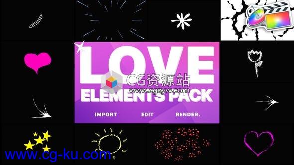 FCPX插件16种卡通可爱情人节婚礼手绘元素MG动画Love Elements | Final Cut的图片1
