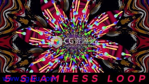 5个抽象背景五彩万花筒环状闪闪发光vj视频素材的图片1