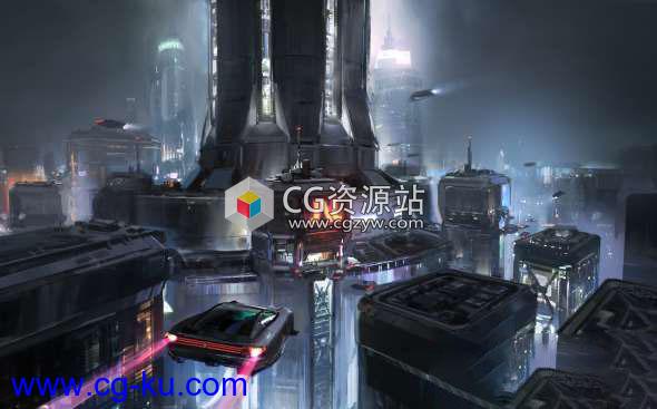 未来科幻城市景观概念图PS绘画教程 Gumroad – Environment Concept Art – Cityscape的图片1