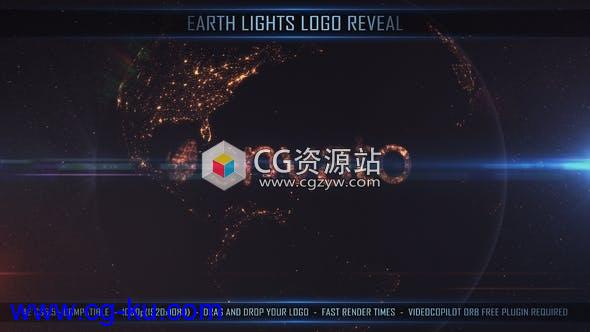 AE模板-地球夜景灯火logo动画Earth Lights Logo Reveal的图片1