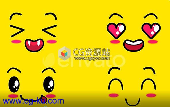 18个卡通可爱面部表情笑脸滑稽动画视频素材的图片1